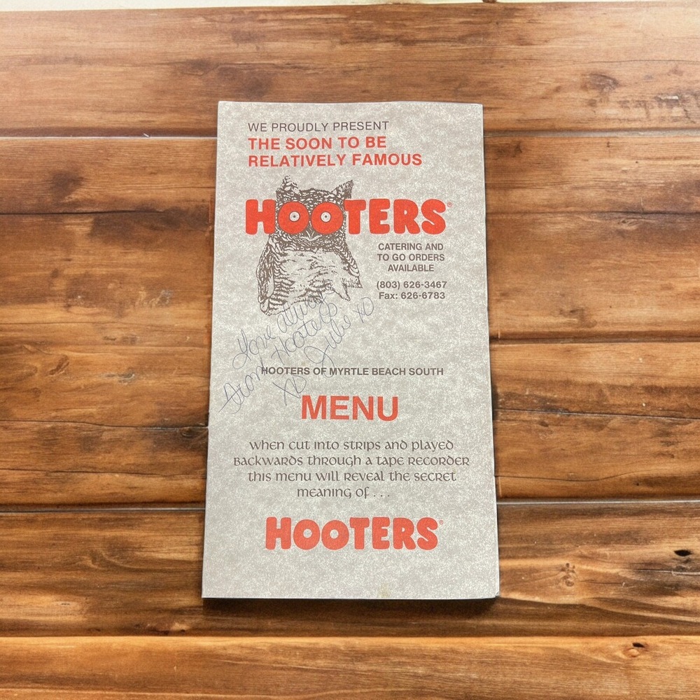 Vintage Menu Hooters Of Myrtle Beach South 1986
